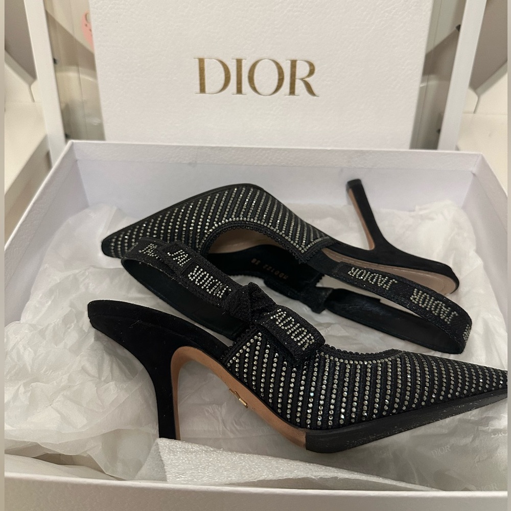 SOLD - DIOR J'Adior Slingback Pump Black Crystal Velvet w/ Box - Picture 1 of 5